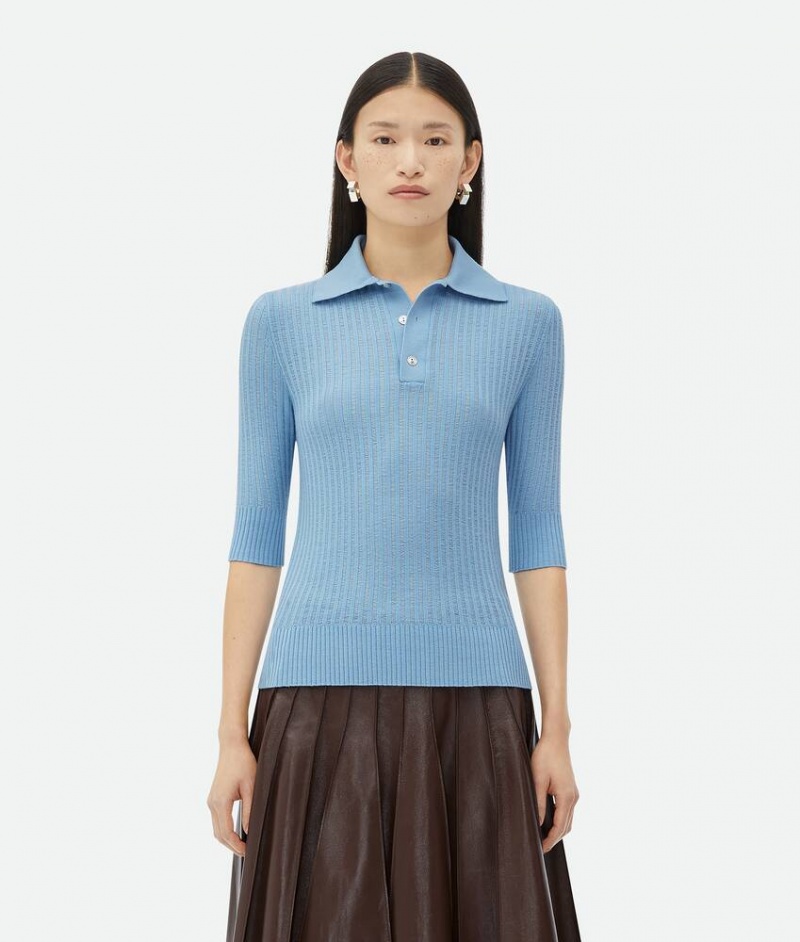 Bottega Veneta Light Villa Lyhyt-sleeved Naisten Neuleet Taivaansininen | SN-BTGV594158