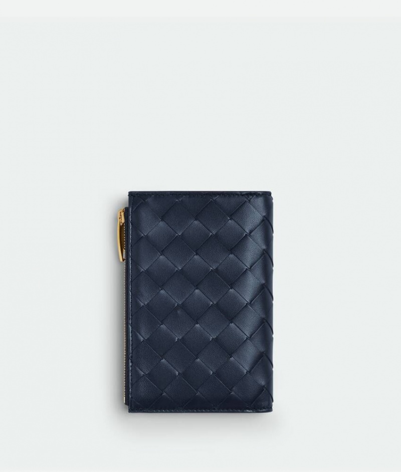 Bottega Veneta Medium Intrecciato Bi-fold Zip Naisten Suuri lompakko Indigo | SN-BTGV594329