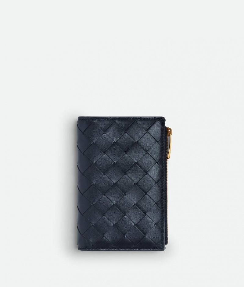 Bottega Veneta Medium Intrecciato Bi-fold Zip Naisten Suuri lompakko Indigo | SN-BTGV594329