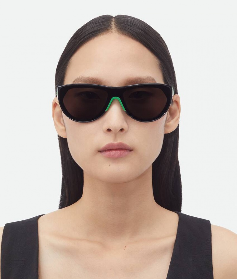 Bottega Veneta Mitre Square Rounded Injected Acetate Naisten Aurinkolasit Mustat Harmaat | SN-BTGV594719