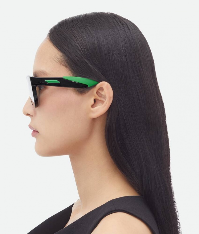 Bottega Veneta Mitre Square Rounded Injected Acetate Naisten Aurinkolasit Mustat Harmaat | SN-BTGV594719