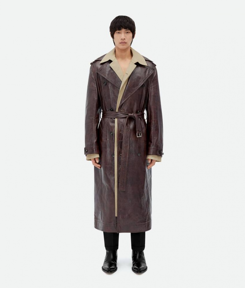 Bottega Veneta Oversized Fit Embossed Trench Miesten Takit Syvä Ruskea | SN-BTGV595400