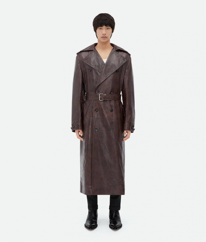 Bottega Veneta Oversized Fit Embossed Trench Miesten Takit Syvä Ruskea | SN-BTGV595400