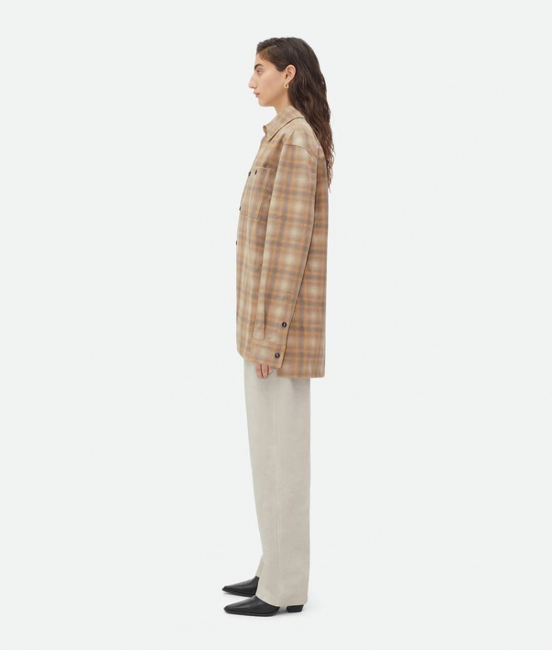 Bottega Veneta Oversized Flannel-printed Naisten Leather Monivärinen Ruskea | SN-BTGV594238