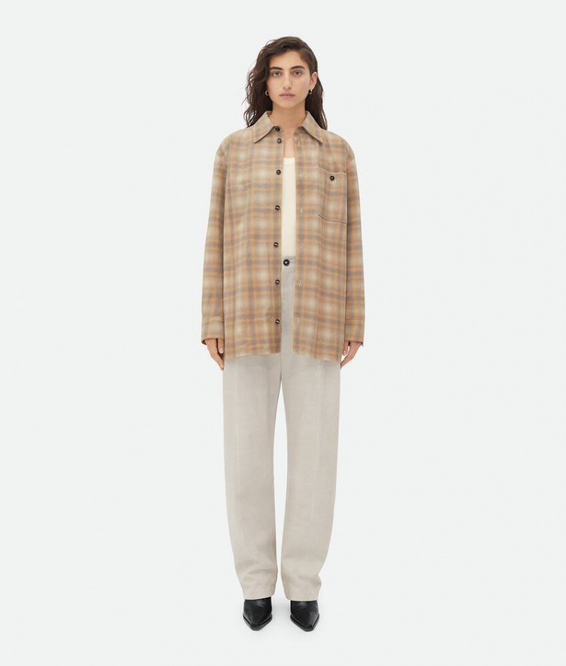 Bottega Veneta Oversized Flannel-printed Naisten Leather Monivärinen Ruskea | SN-BTGV594238