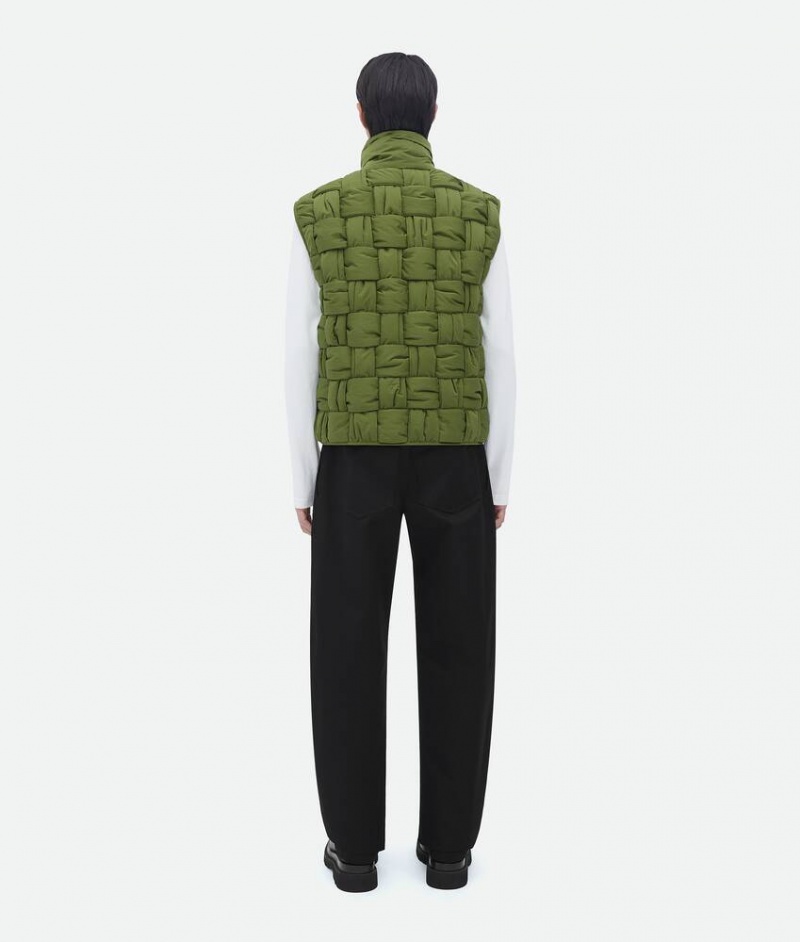 Bottega Veneta Pehmustettu Nylon Intreccio Gilet Miesten Takit Oliivinvihreä | SN-BTGV595403