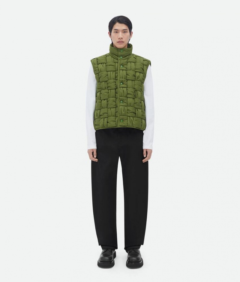 Bottega Veneta Pehmustettu Nylon Intreccio Gilet Miesten Takit Oliivinvihreä | SN-BTGV595403