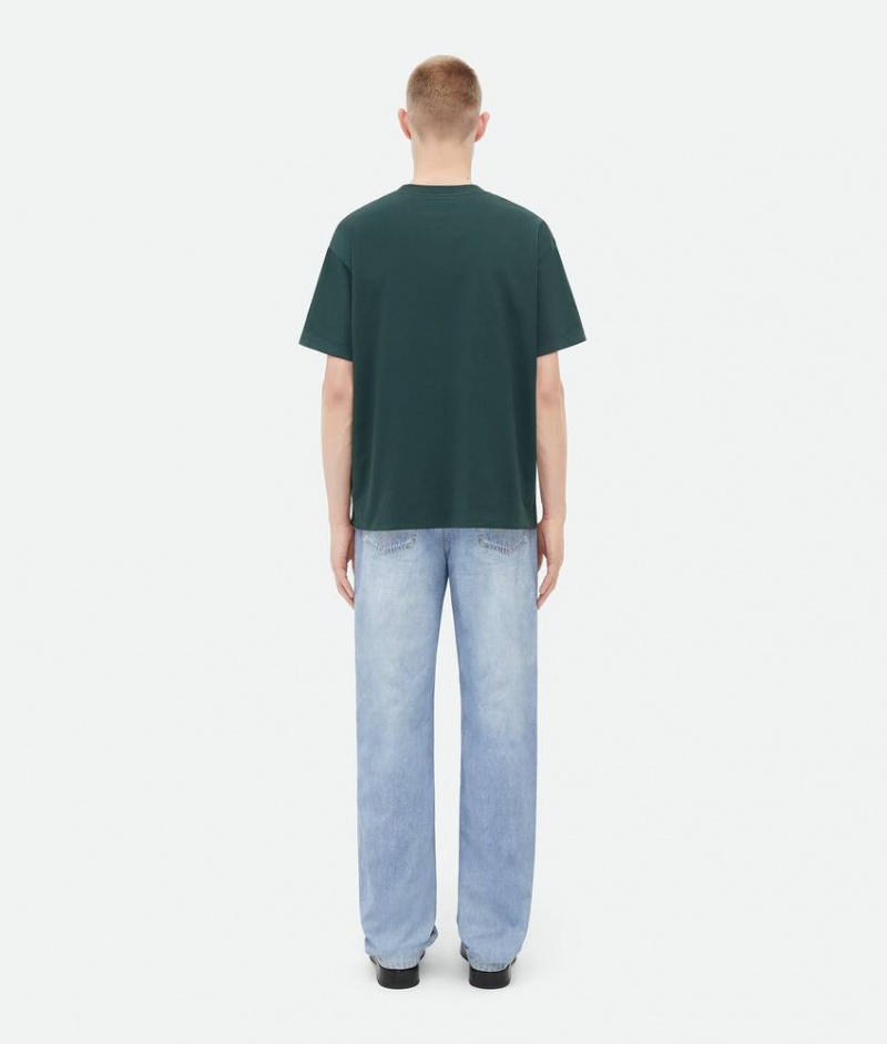 Bottega Veneta Relaxed Fit Double Layer Puuvilla Miesten T-Shirts Tummanvihreä | SN-BTGV595212