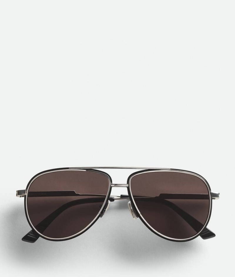 Bottega Veneta Rim Aviator Miesten Aurinkolasit Hopea Harmaat | SN-BTGV595834