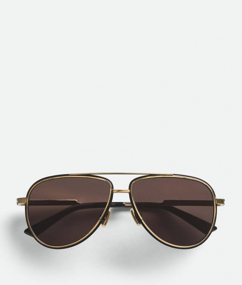 Bottega Veneta Rim Aviator Miesten Aurinkolasit Kultaiset Harmaat | SN-BTGV595836