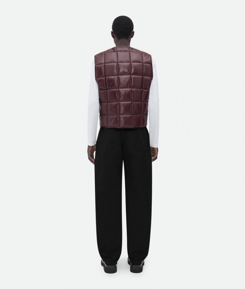 Bottega Veneta Shiny Pehmustettu Gilet Miesten Leather Viininpunainen | SN-BTGV595250