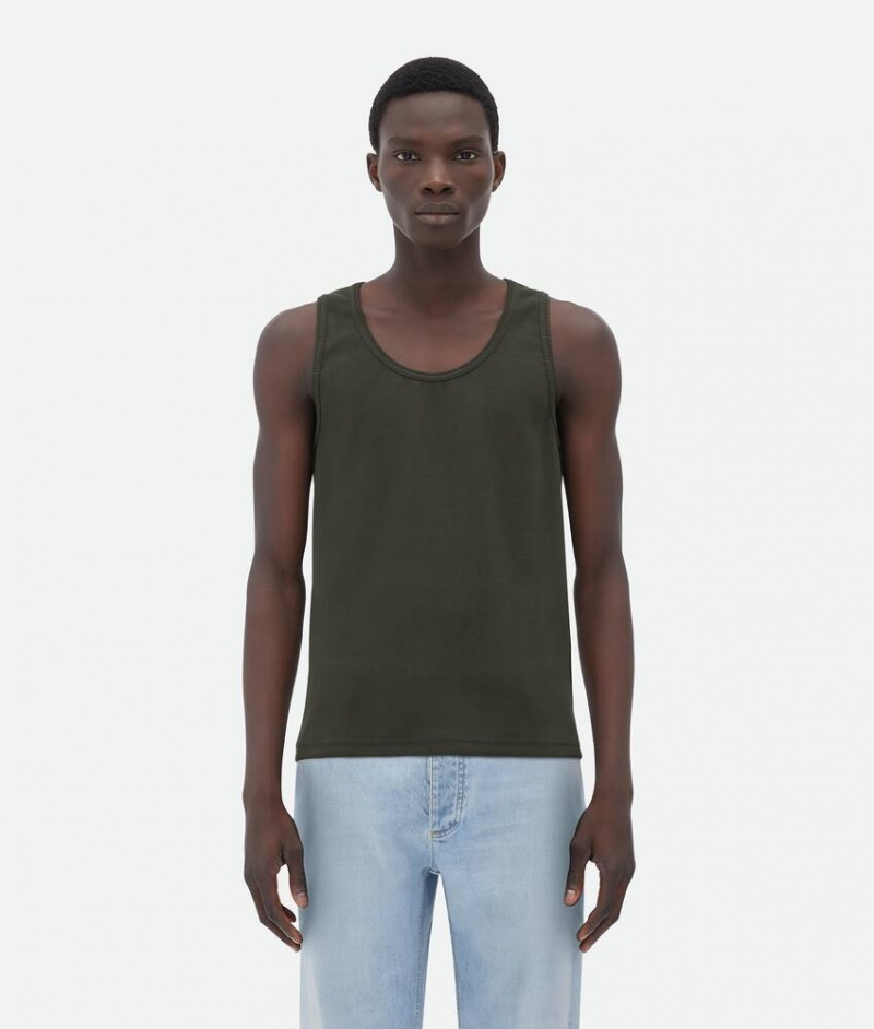 Bottega Veneta Slim Fit Puuvilla Stretch Ribbed Miesten T-Shirts Tummanvihreä | SN-BTGV595208