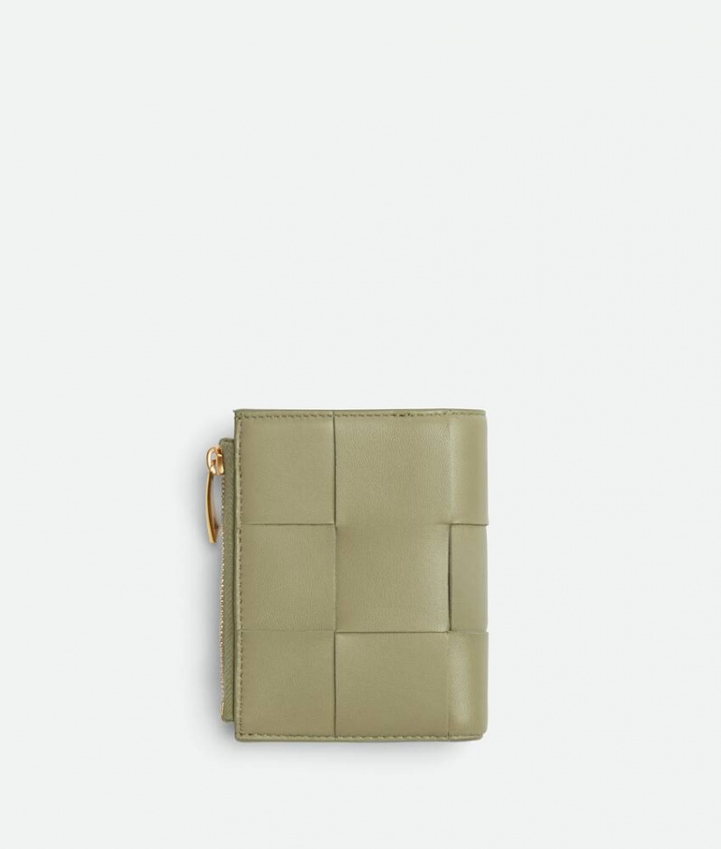 Bottega Veneta Small Cassette Bi-fold Zip Naisten Pieni lompakko Khaki | SN-BTGV594283