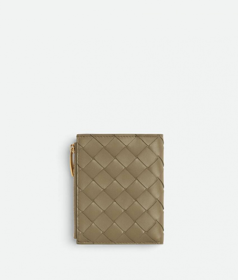 Bottega Veneta Small Intrecciato Bi-fold Zip Naisten Pieni lompakko Harmaat Ruskea | SN-BTGV594310