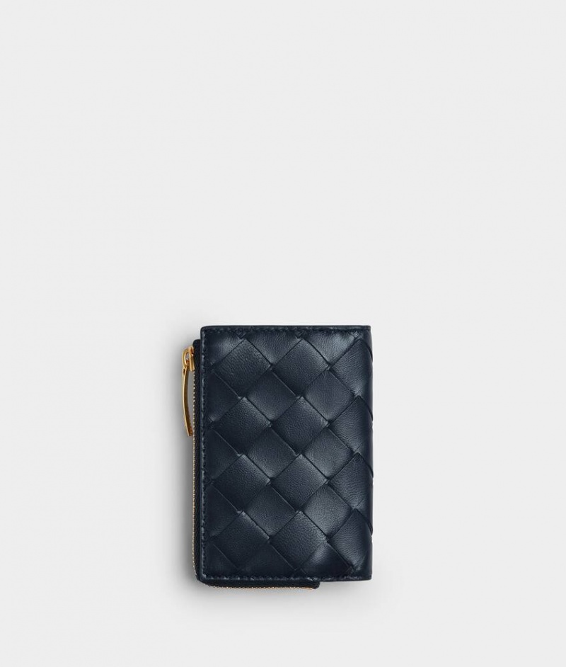 Bottega Veneta Small Intrecciato Tri-fold Zip Naisten Pieni lompakko Indigo | SN-BTGV594288