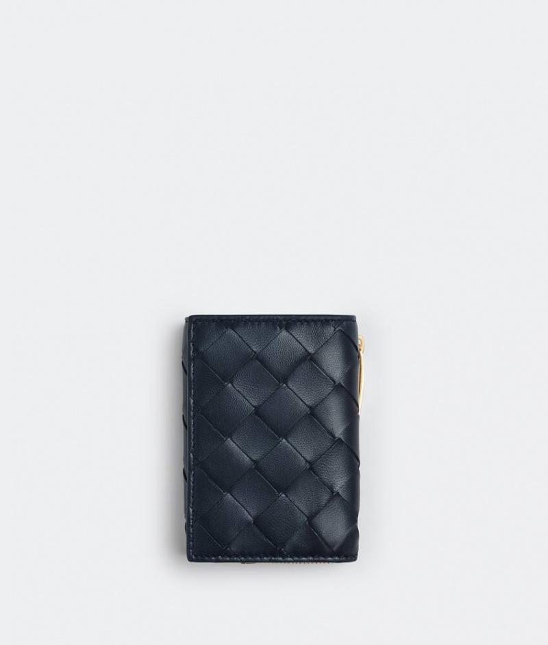 Bottega Veneta Small Intrecciato Tri-fold Zip Naisten Pieni lompakko Indigo | SN-BTGV594288