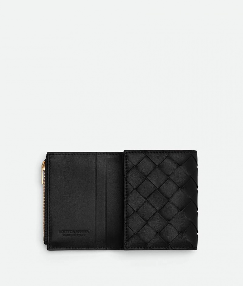 Bottega Veneta Small Intrecciato Tri-fold Zip Naisten Pieni lompakko Mustat | SN-BTGV594291