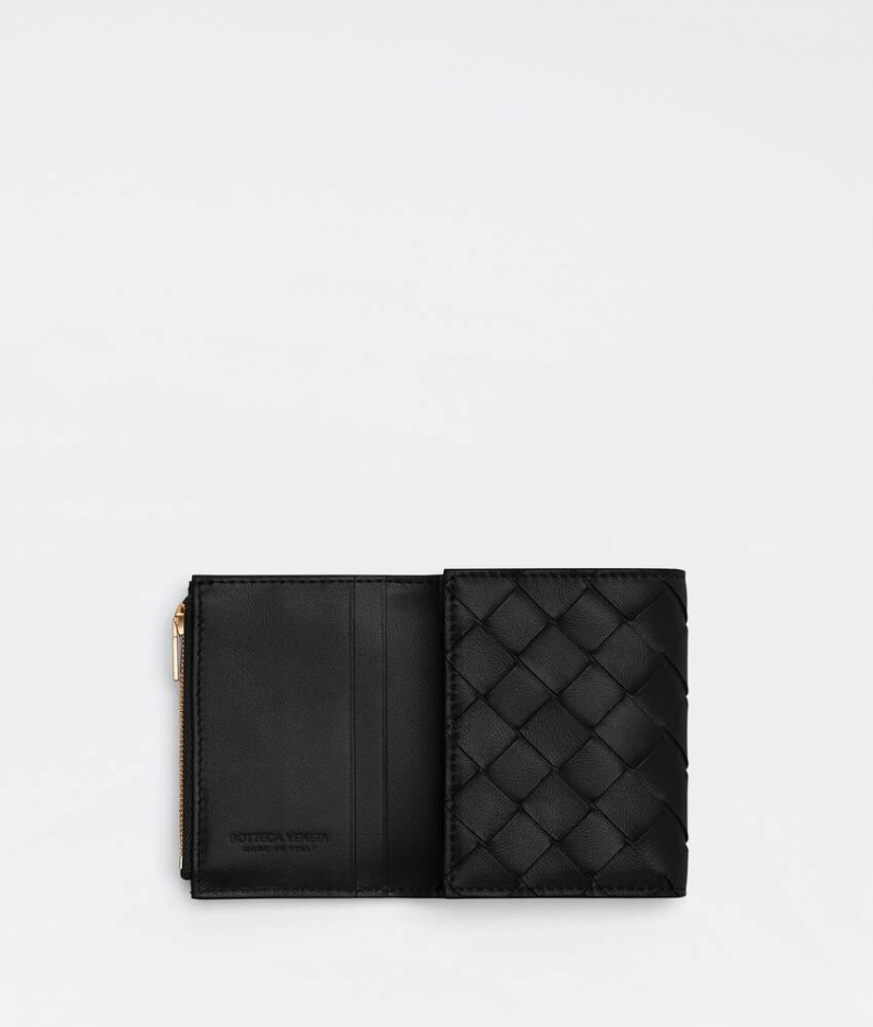 Bottega Veneta Small Intrecciato Tri-fold Zip Naisten Pieni lompakko Mustat | SN-BTGV594291