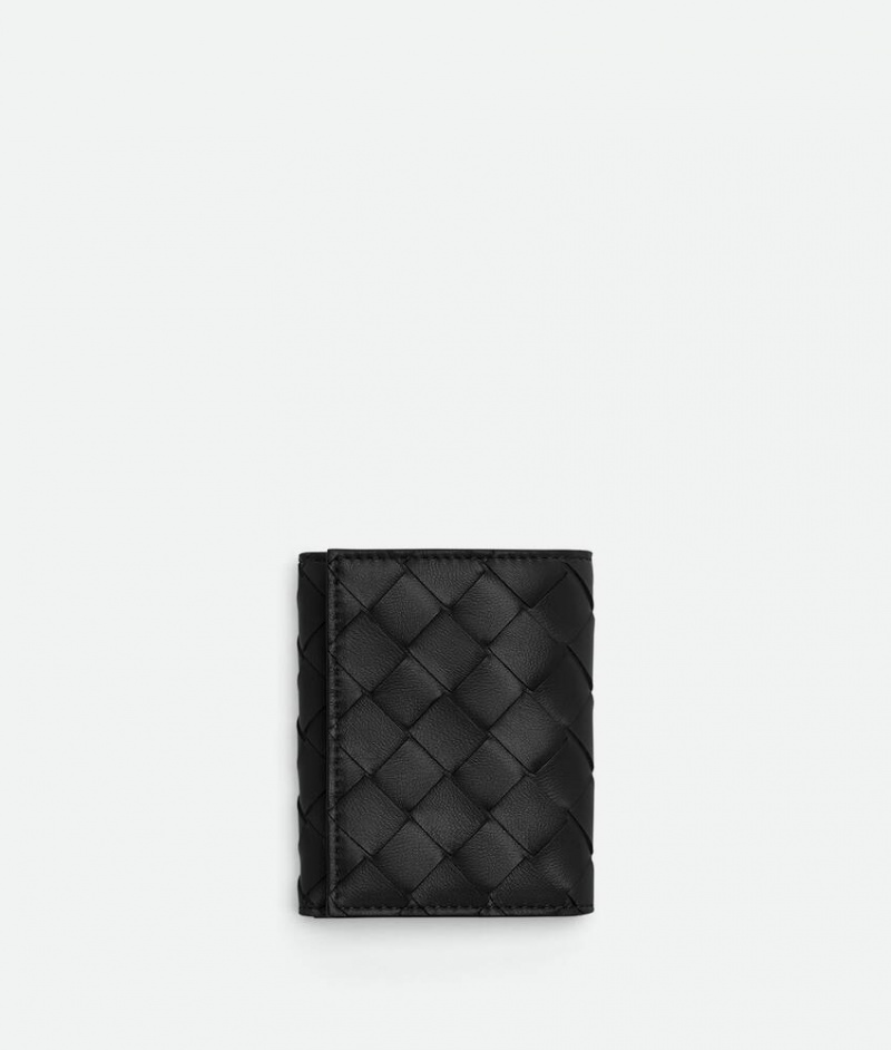 Bottega Veneta Small Intrecciato Tri-fold Zip Naisten Pieni lompakko Mustat | SN-BTGV594291