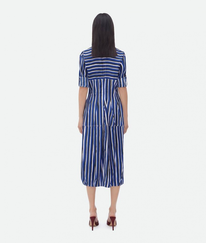 Bottega Veneta Stripe Print Viscose And Silk Naisten Mekko Sininen Mustat | SN-BTGV593894