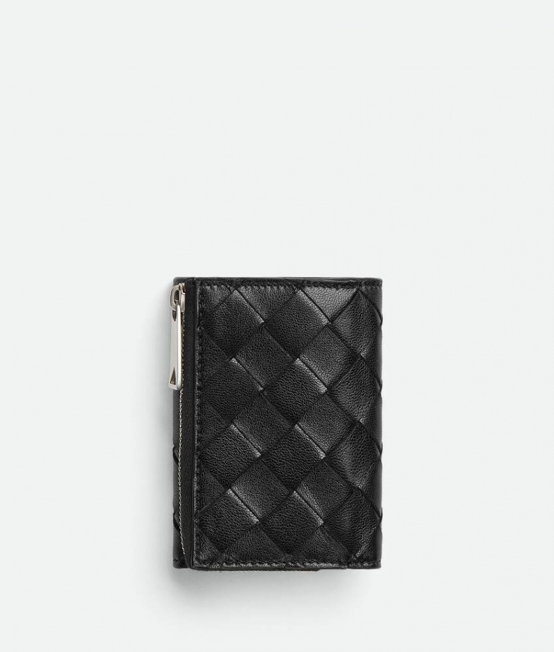 Bottega Veneta Tiny Tri-fold Zip Miesten Pieni lompakko Mustat | SN-BTGV595434