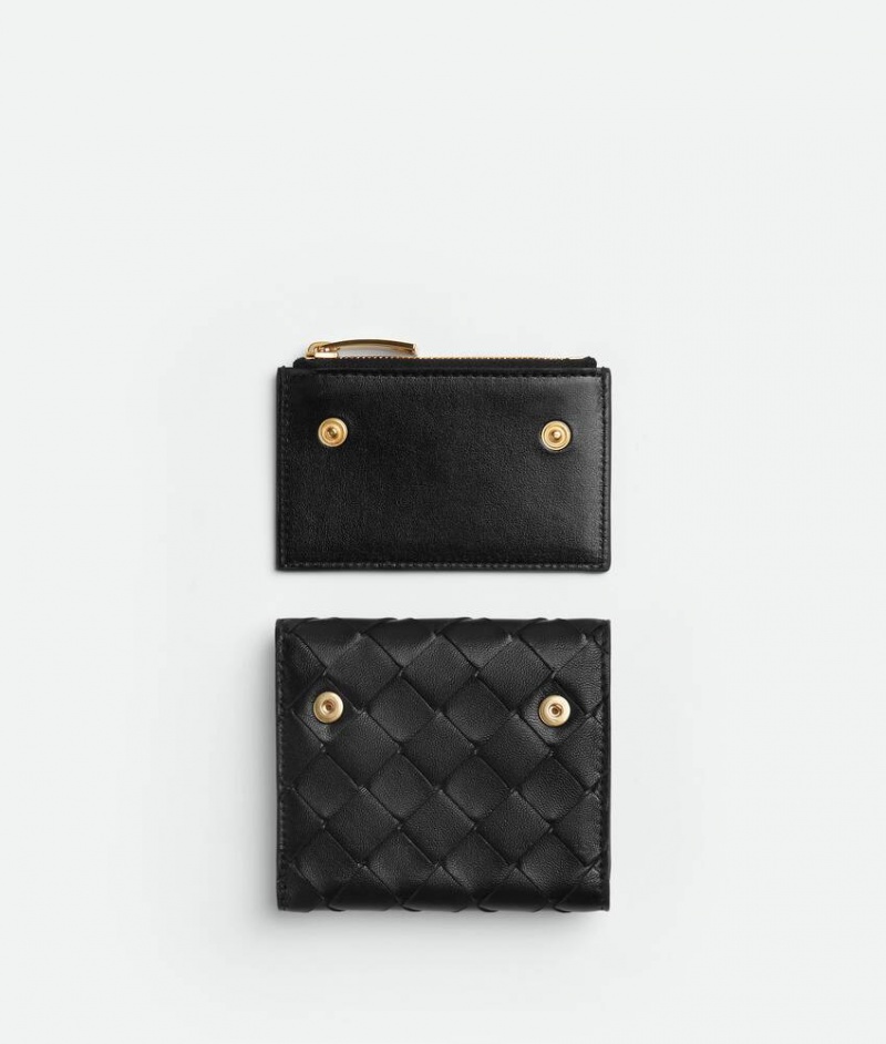 Bottega Veneta Tri-fold Zip With Detachable Naisten Pieni lompakko Mustat | SN-BTGV594292